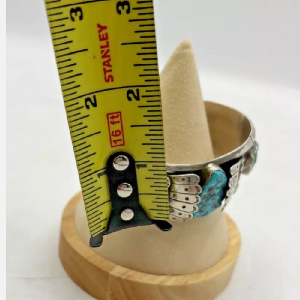 Vintage ML Native‎ American Navajo Zuni Silver Turquoise Coral Cuff Bracelet - Picture 2 of 14